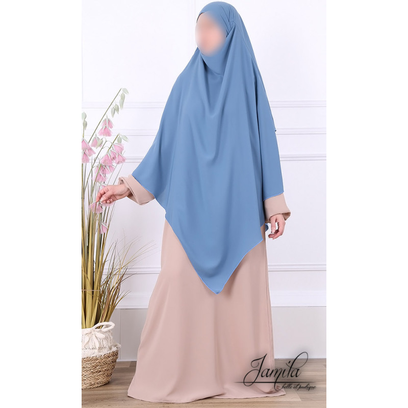 Khimar Bleu Jean Jamila : léger, doux et double voile