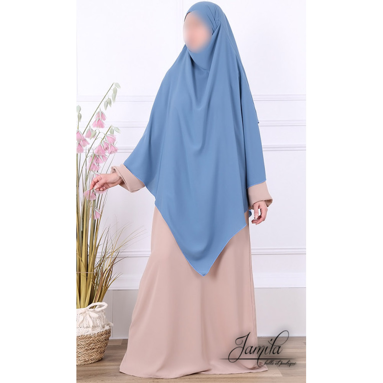 Khimar Bleu Jean Jamila : léger, doux et double voile