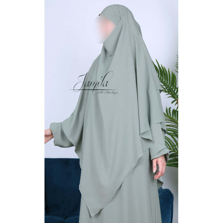 Khimar Vert d'Eau Jamila : léger, doux et double voile