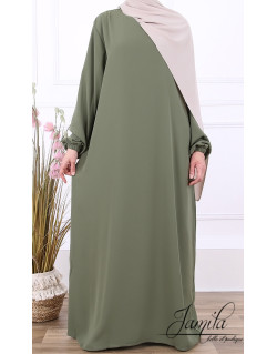Abaya Manche Elastique - Kaki Clair - Microfibre Léger - Jamila