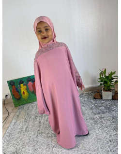 Abaya Coupe Papillon - Fille Dubai Enfant - Rose
