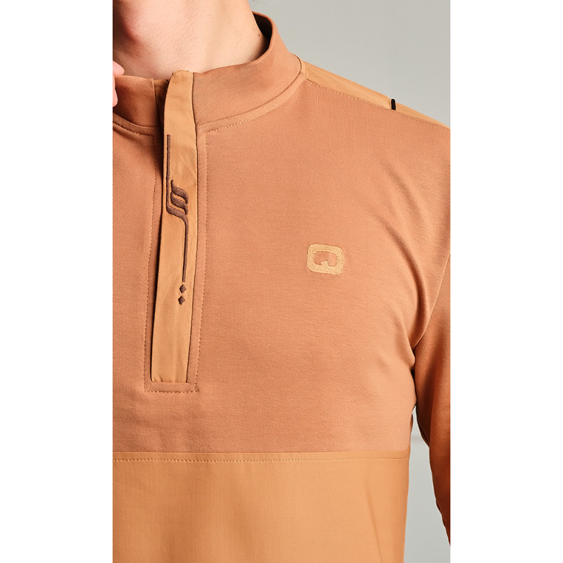 Qamis Subtile Long Camel avec Broderie Choco Qaba'il