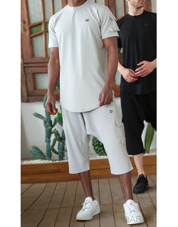 Ensemble IGO : Sarouel Cargo et T-shirt Gris Clair, Qaba'il