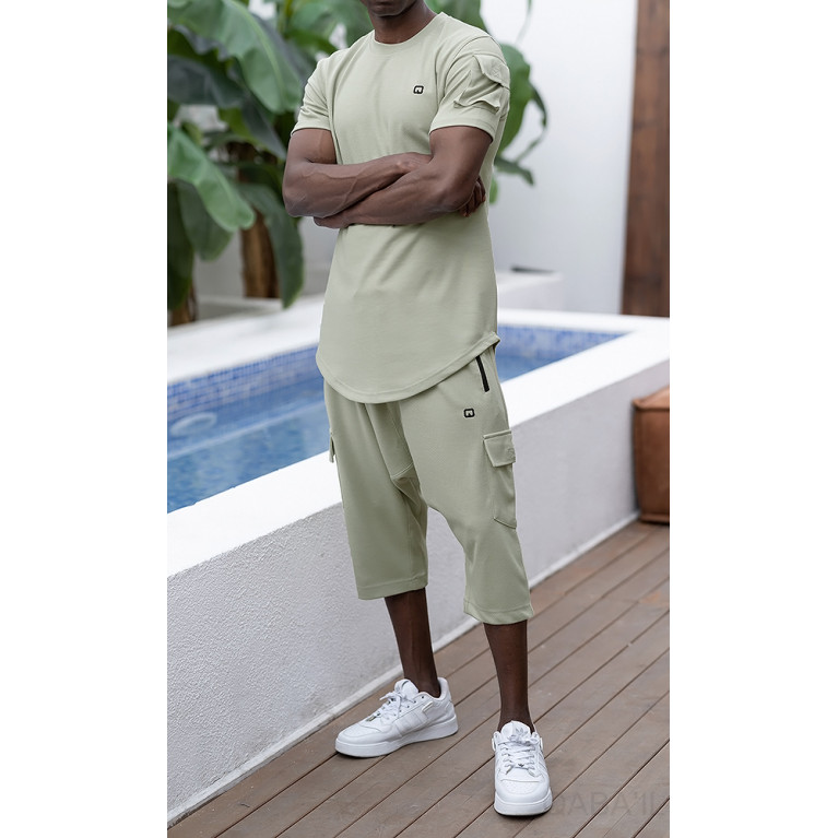 Ensemble IGO : Sarouel Cargo et T-shirt Vert Clair, Qaba'il