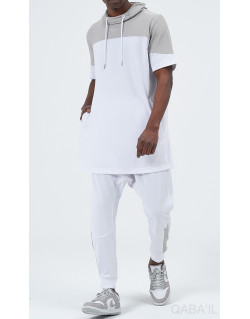 Ensemble Delta Light : Qamis Manche Court + Sarouel - Blanc et Gris Clair - Qaba'il