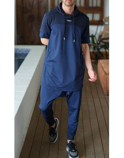 Ensemble Delta Light : Qamis Manche Court + Sarouel - Indigo et Bleu Nuit - Qaba'il
