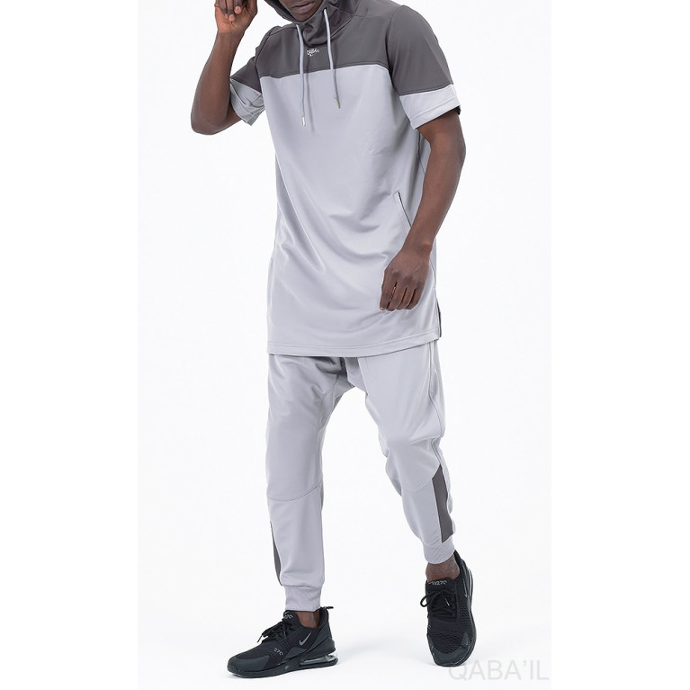 Ensemble Delta Light : Qamis Manche Court + Sarouel - Gris et Anthracite - Qaba'il