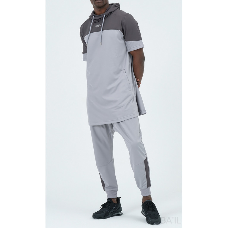 Ensemble Delta Light : Qamis Manche Court + Sarouel - Gris et Anthracite - Qaba'il