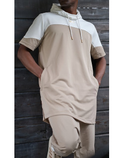 Ensemble Delta Light : Qamis Manche Court + Sarouel - Ecru et Beige - Qaba'il