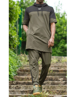 Ensemble Delta Light : Qamis Manche Court + Sarouel - Kaki et Noir - Qaba'il
