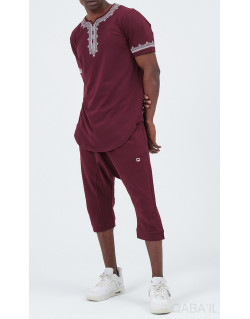 Ensemble Etniz - Manches Courtes et Pantacourt - Bordeaux et Broderie Blanche- Qaba'il : S23
