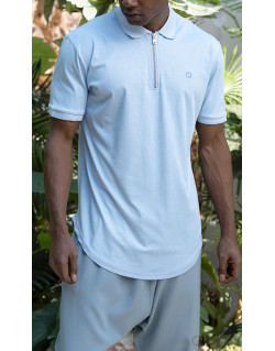 Polo Zip UP - Bleu Ciel - Manche Courte - Qaba'il