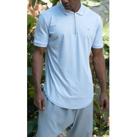 Polo Zip UP - Bleu Ciel - Manche Courte - Qaba'il