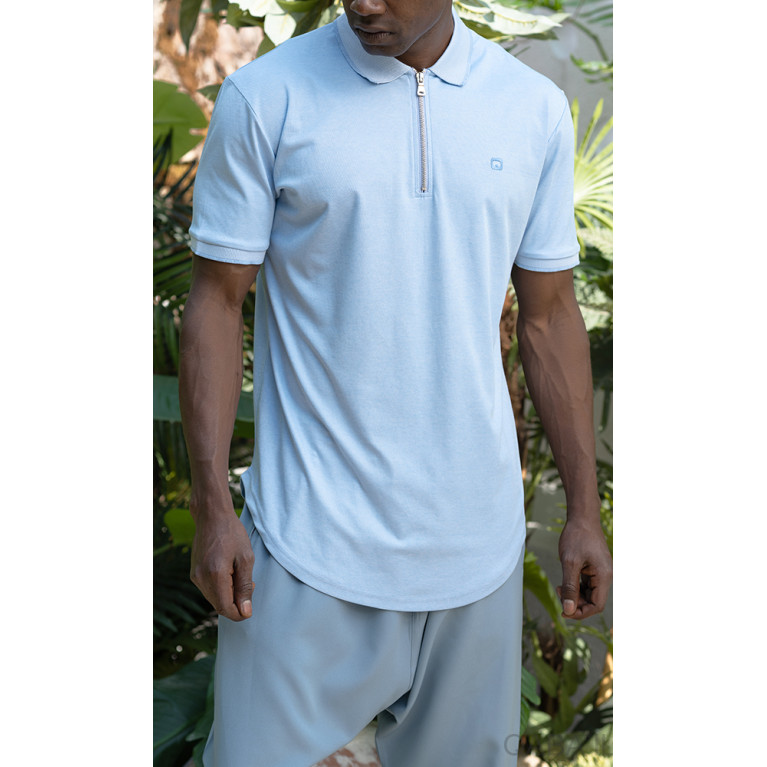 Polo Zip UP - Bleu Ciel - Manche Courte - Qaba'il