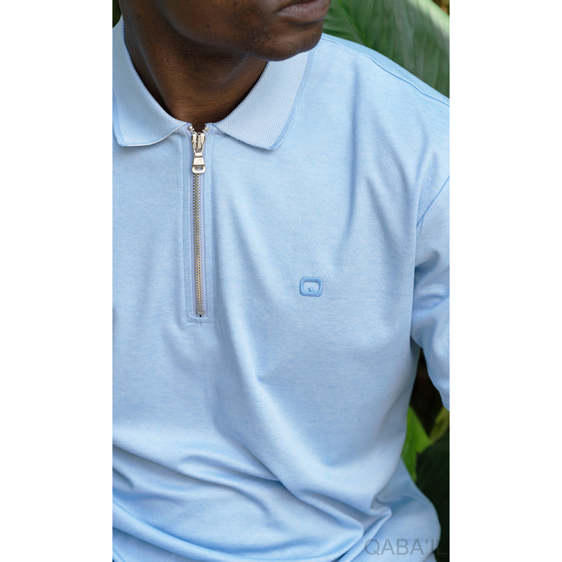 Polo Zip UP - Bleu Ciel - Manche Courte - Qaba'il