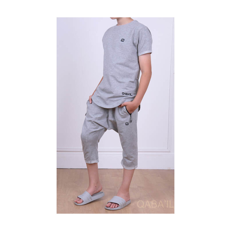 Ensemble Nautik Kid - Gris Clair - Sarouel + T-Shirt de 3 à 16 ans - Qaba'il