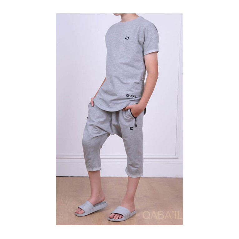 Ensemble Nautik Kid - Gris Clair - Sarouel + T-Shirt de 3 à 16 ans - Qaba'il