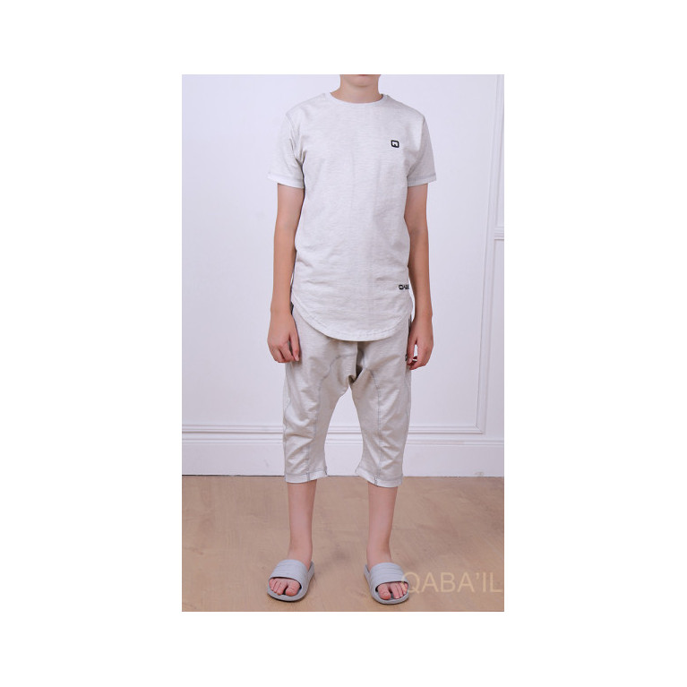 Ensemble Nautik Kid - Gris Chiné- Sarouel + T-Shirt de 3 à 16 ans - Qaba'il