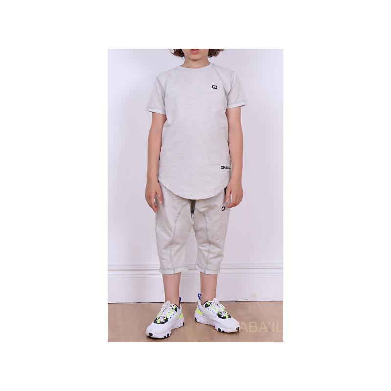 Ensemble Nautik Kid - Gris Chiné- Sarouel + T-Shirt de 3 à 16 ans - Qaba'il