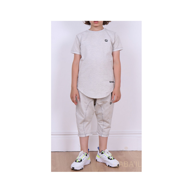 Ensemble Nautik Kid - Gris Chiné- Sarouel + T-Shirt de 3 à 16 ans - Qaba'il