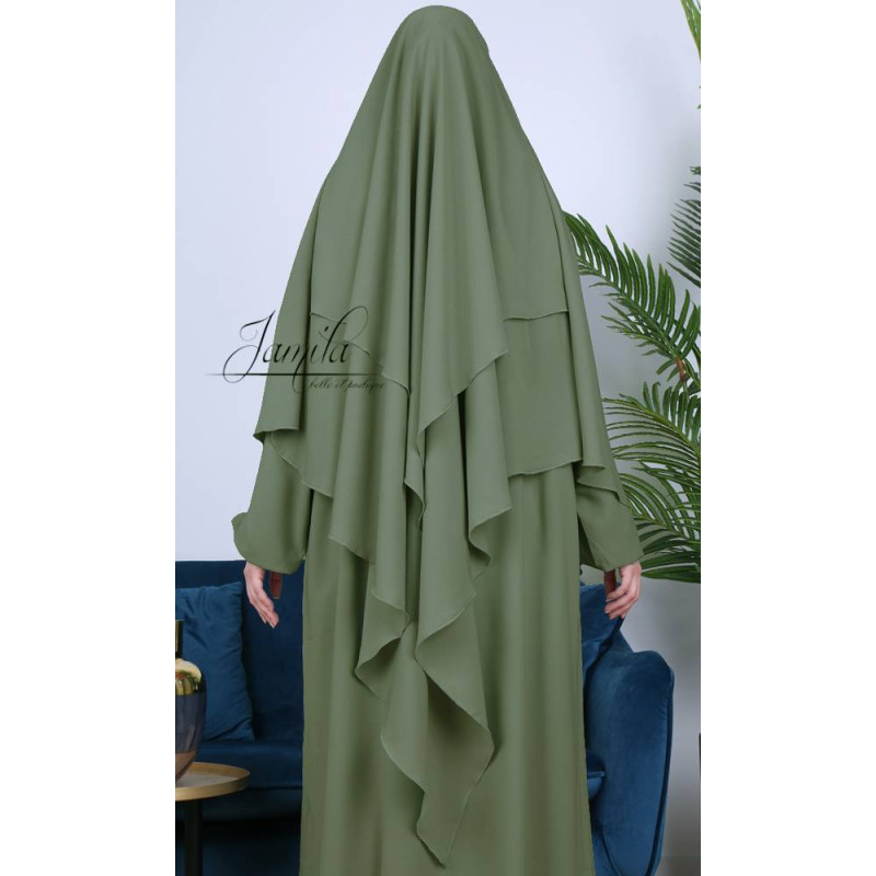 Khimar Vert Kaki : Royal léger, doux et double voile