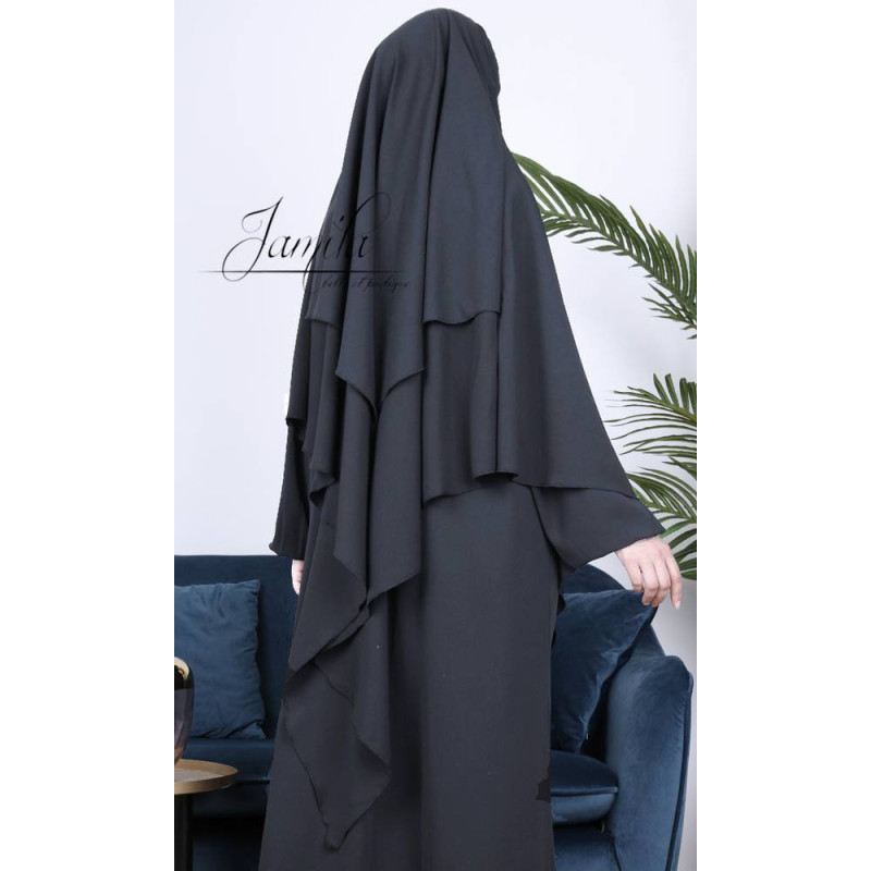 Khimar Anthracite Jamila : Royal léger, doux et double voile