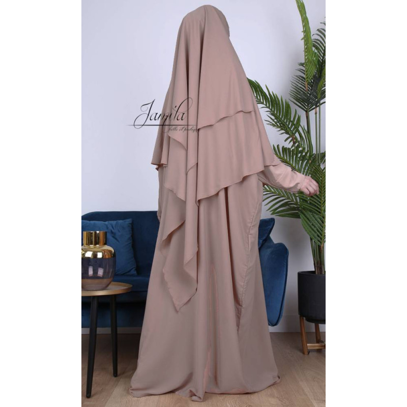 Khimar Taupe Nude Jamila : Royal léger, doux et double voile