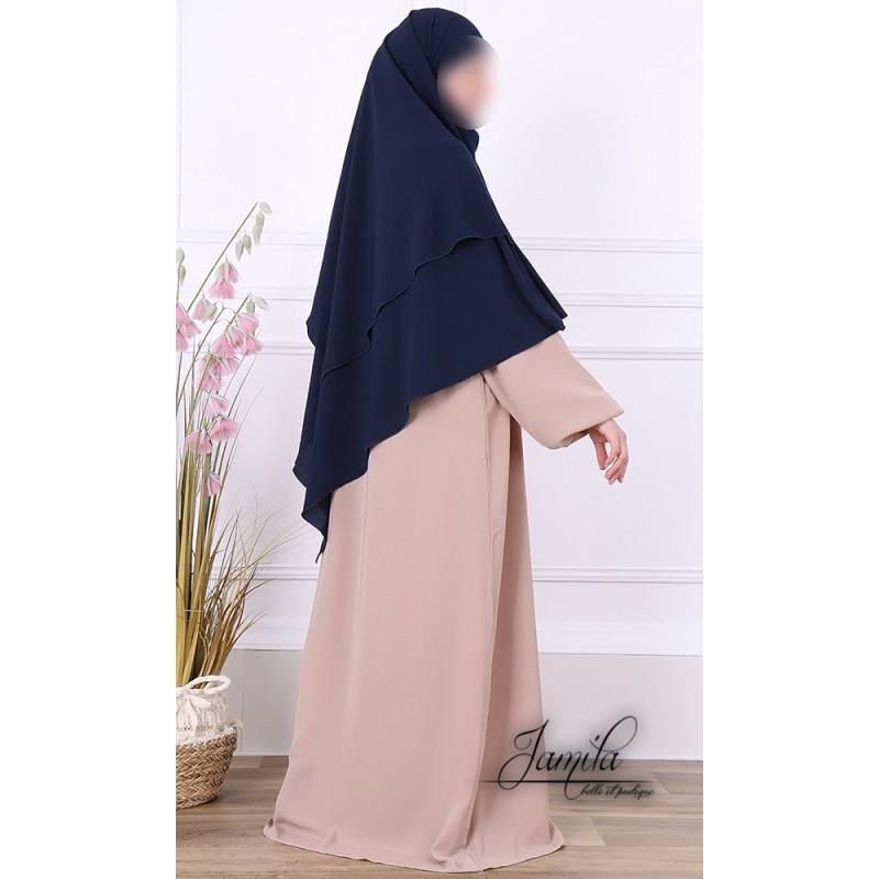 Khimar Bleu Nuit Jamila : Royal léger, doux et double voile