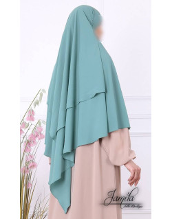 Khimar Bleu Vert Jamila : Microfibre Royal, doux et double voile - 2312K2R