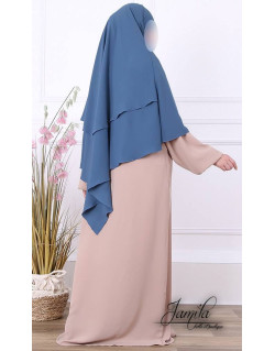 Khimar Bleu Jean Jamila : Microfibre Royal, doux et double voile - 2309K2R