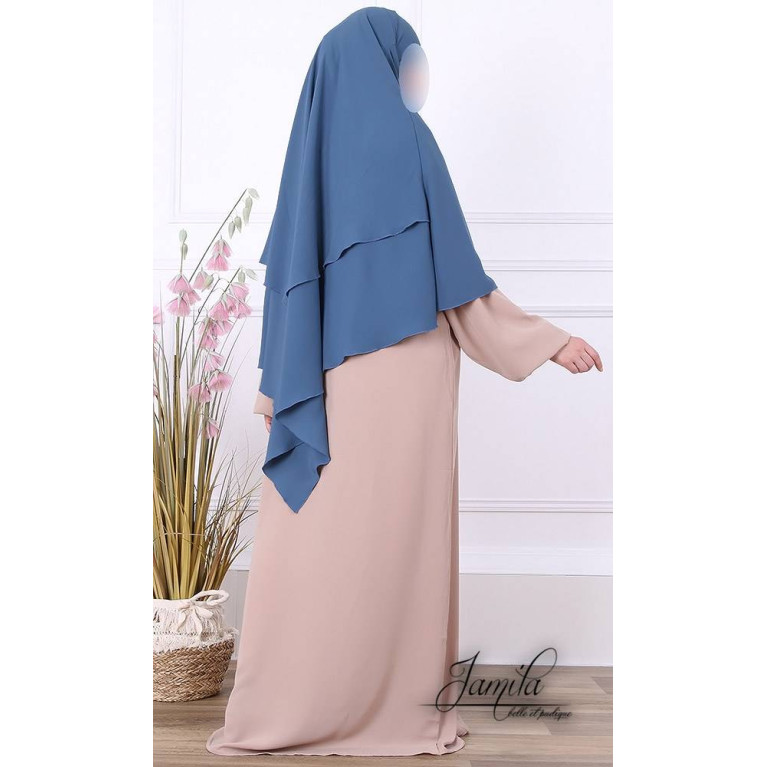 Khimar Bleu Jean Jamila : Microfibre Royal, doux et double voile - 2309K2R