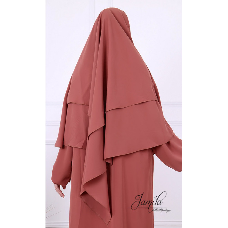 Khimar Saumon : Microfibre Royal, doux et double voile - 2313K2R