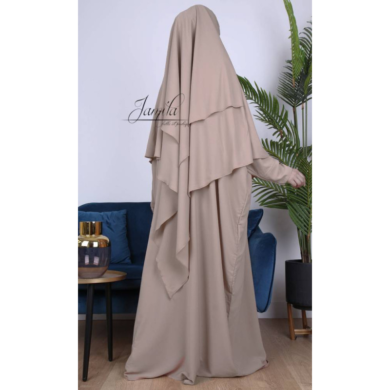 Khimar Taupe Jamila : léger, doux et double voile - 2567K2R