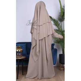 Khimar Taupe Clair Jamila : léger, doux et double voile