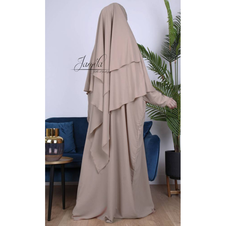 Khimar Taupe Clair Jamila : léger, doux et double voile