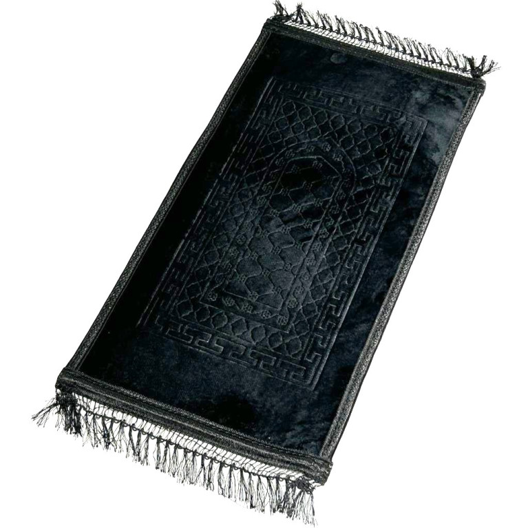 Tapis de Prière pour Enfant avec Motif Mirhab Noir - Doux, Épais et Anti-Dérapant - Dimension 42 x 80 cm