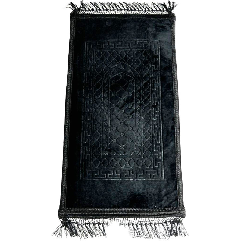 Tapis de Prière pour Enfant avec Motif Mirhab Noir - Doux, Épais et Anti-Dérapant - Dimension 42 x 80 cm