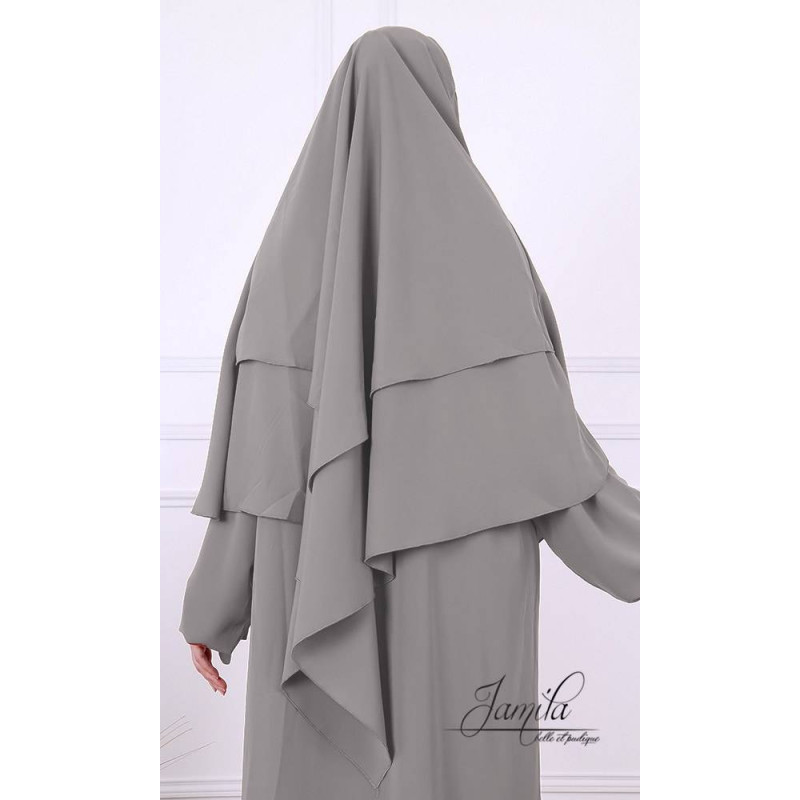 Khimar Noir Jamila : Royal léger, doux et double voile