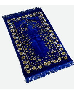 Tapis de Prière Bleu Roir, Mirhab avec Fleurs - Confort Spirituel - Dimensions 69x119 cm
