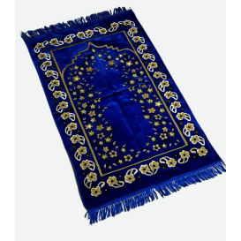 Tapis de Prière Bleu Roir, Mirhab avec Fleurs - Confort Spirituel - Dimensions 69x119 cm