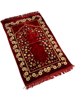 Tapis de Prière Bordeaux, Mirhab avec Fleurs - Confort Spirituel - Dimensions 69x119 cm