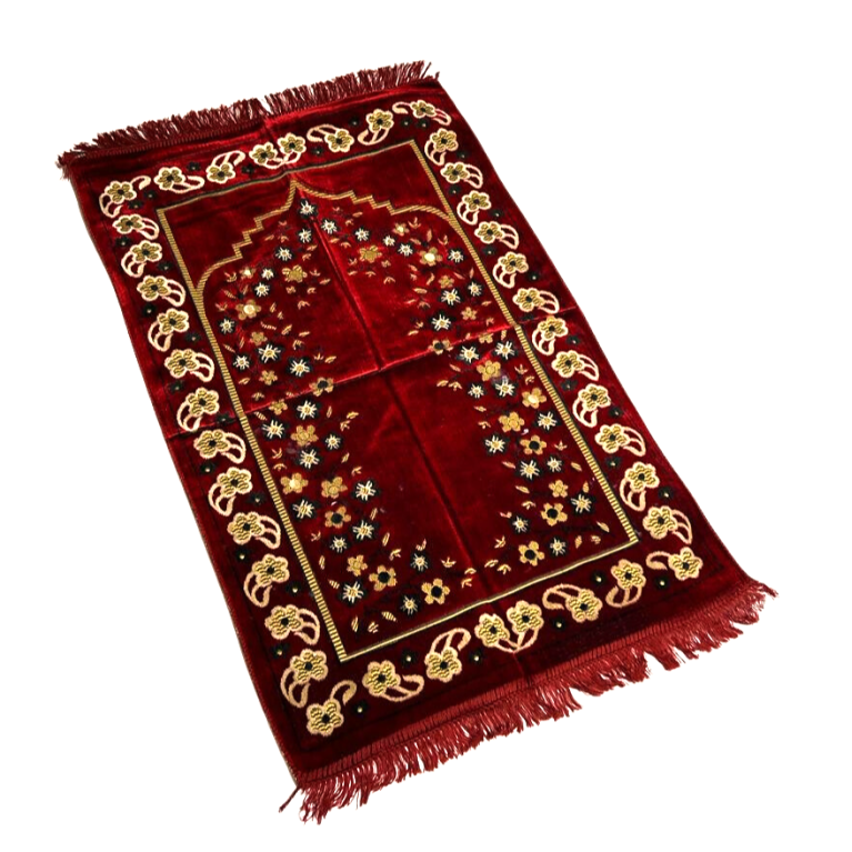 Tapis de Prière Bordeaux, Mirhab avec Fleurs - Confort Spirituel - Dimensions 69x119 cm