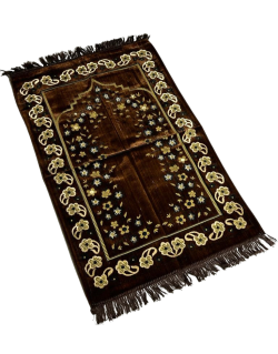 Tapis de Prière Marron, Mirhab avec Fleurs - Confort Spirituel - Dimensions 69x119 cm