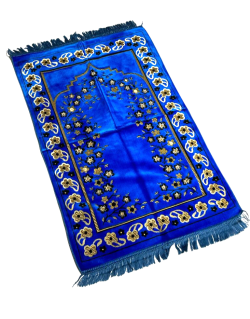 Tapis de Prière Bleu, Mirhab avec Fleurs - Confort Spirituel - Dimensions 69x119 cm
