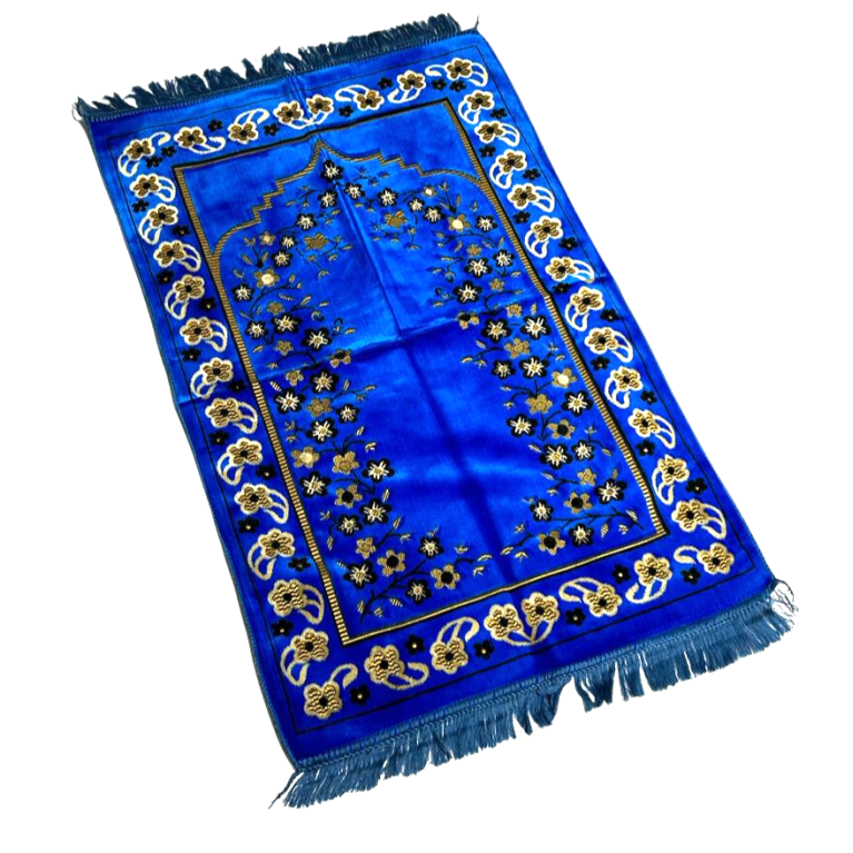 Tapis de Prière Bleu, Mirhab avec Fleurs - Confort Spirituel - Dimensions 69x119 cm