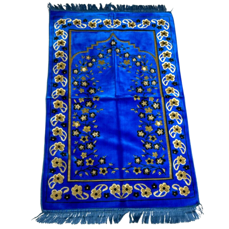 Tapis de Prière Bleu, Mirhab avec Fleurs - Confort Spirituel - Dimensions 69x119 cm