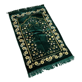 Tapis de Prière Vert, Mirhab avec Fleurs - Confort Spirituel - Dimensions 69x119 cm