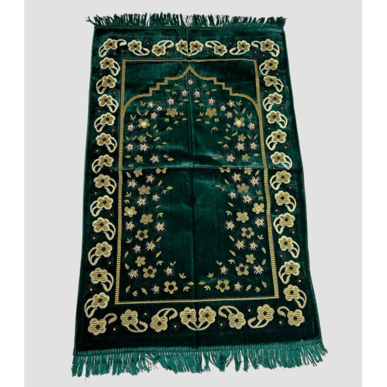 Tapis de Prière Vert, Mirhab avec Fleurs - Confort Spirituel - Dimensions 69x119 cm