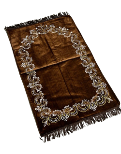 Tapis de Prière Marron, Mirhab Fleuris - Confort Spirituel - Dimensions 69x119 cm