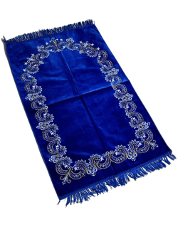 Tapis de Prière Bleu Roi, Mirhab Fleuris - Confort Spirituel - Dimensions 69x119 cm